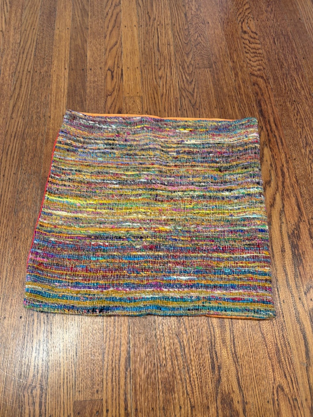 CB2‎ Sari Pillow Cover 20x20 - Colorful Sari Silk Stripes with Orange Dyed Back